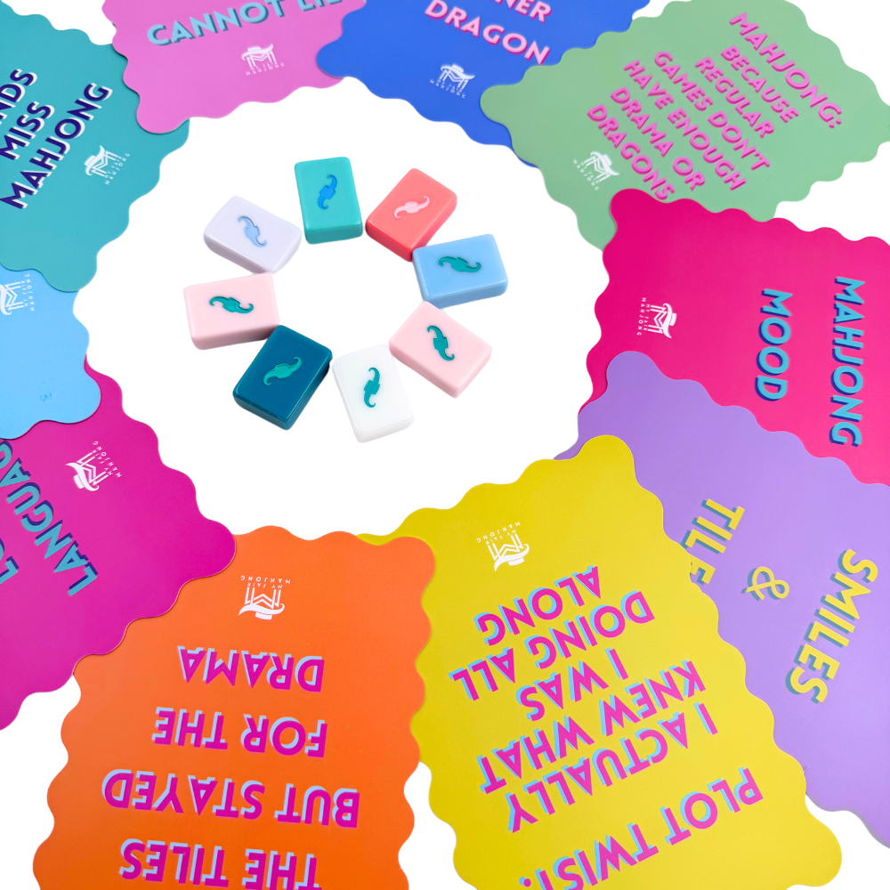MAHJONG SHUFFLE CARD | Scalloped Edges & Bright Colors | Sized to Store with Mahjong League Cards: 09-BLUE- DONT LET FRIENDS SKIP