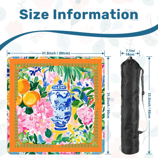 Mahjong Mat | Citrus Chinoiserie Orange & Blue