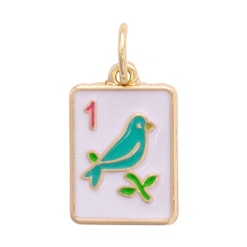 Mahjong Charm | Sparrow White & Teal