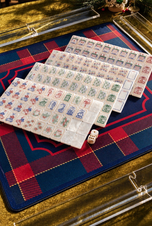 Mahjong Christmas Travel Set | Includes Tiles, Mat, Racks & Rack Bag, and Carrying Case | PREORDER