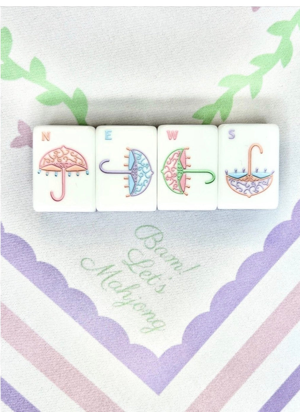 Petal Pink Garden Party Mahjong Tile Set | Hand Painted Acrylic | Mat and Shufflers included