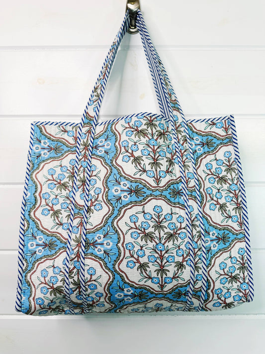 Mahjong Tote Bag | Blue Petals Floral Print