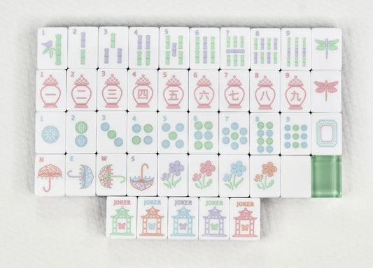 Petal Pink Garden Party Mahjong Tile Set | Hand Painted Acrylic | Mat and Shufflers included