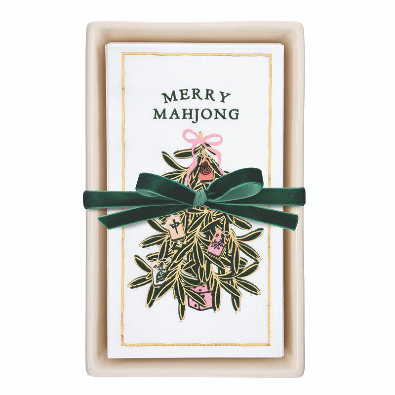 Ceramic Guest Napkin Tray + Napkins | Merry Mahjong