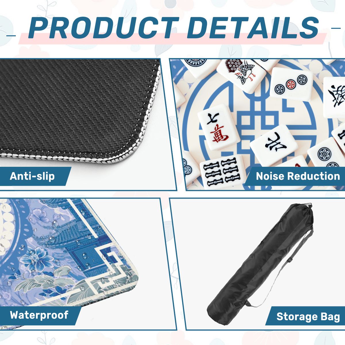 Mahjong Mat | Blue Chinoiserie Moon Garden