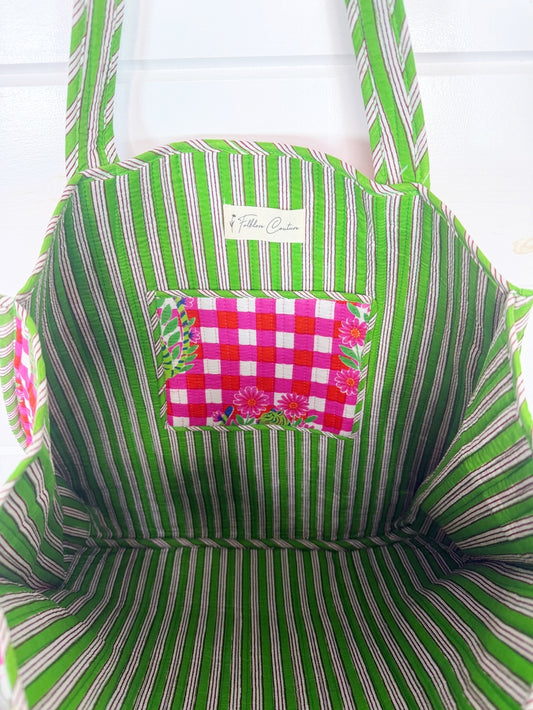 Mahjong Tote Bag | Pink Checkered Tiger Quilted