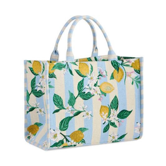 Tote & Pouch Bundle | Lemon Stripe Jacquard Blue