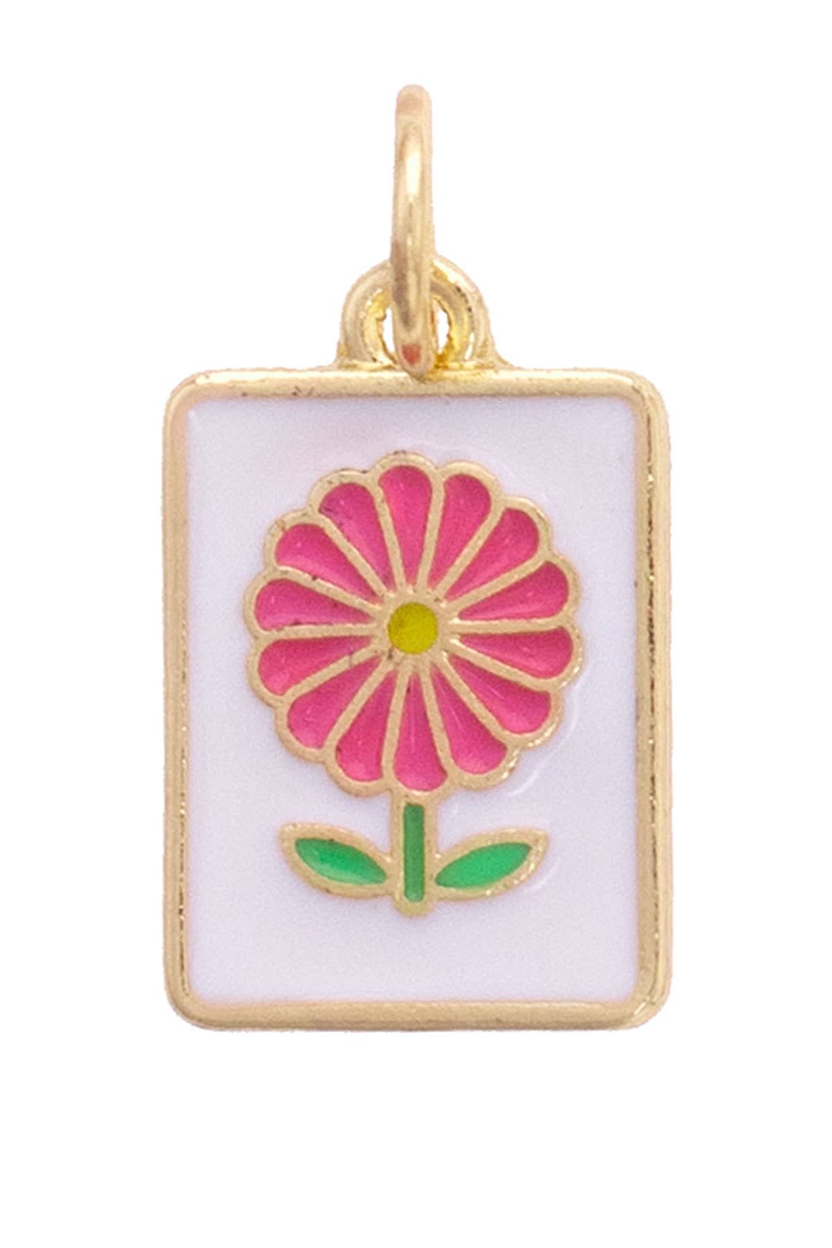 Mahjong Charm | Flower White & Pink