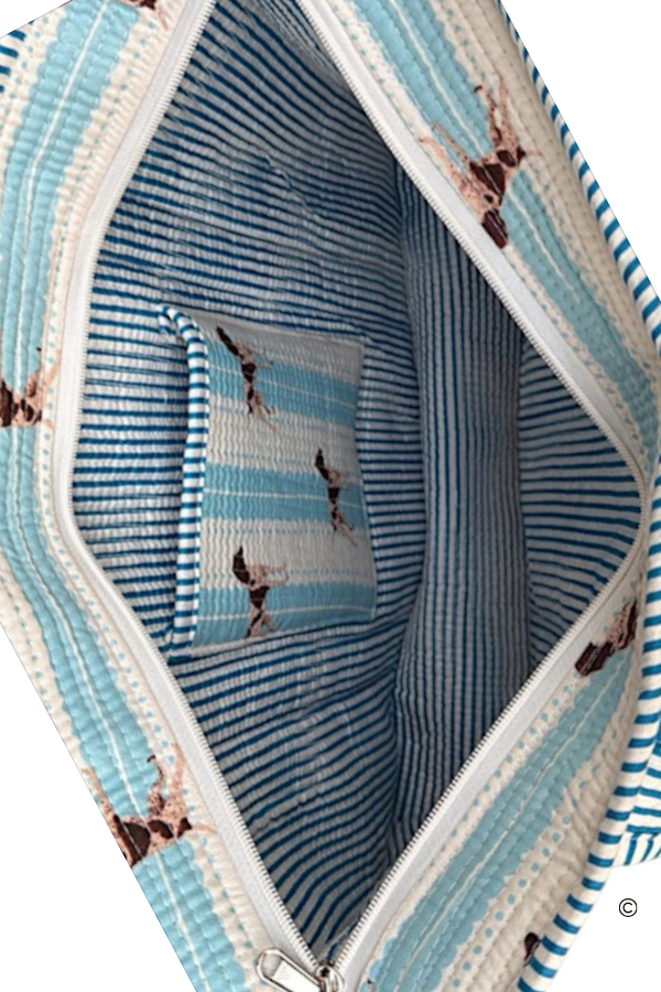 Mahjong Tote Bag | Blue & Cream Stripe with Pointer Motif