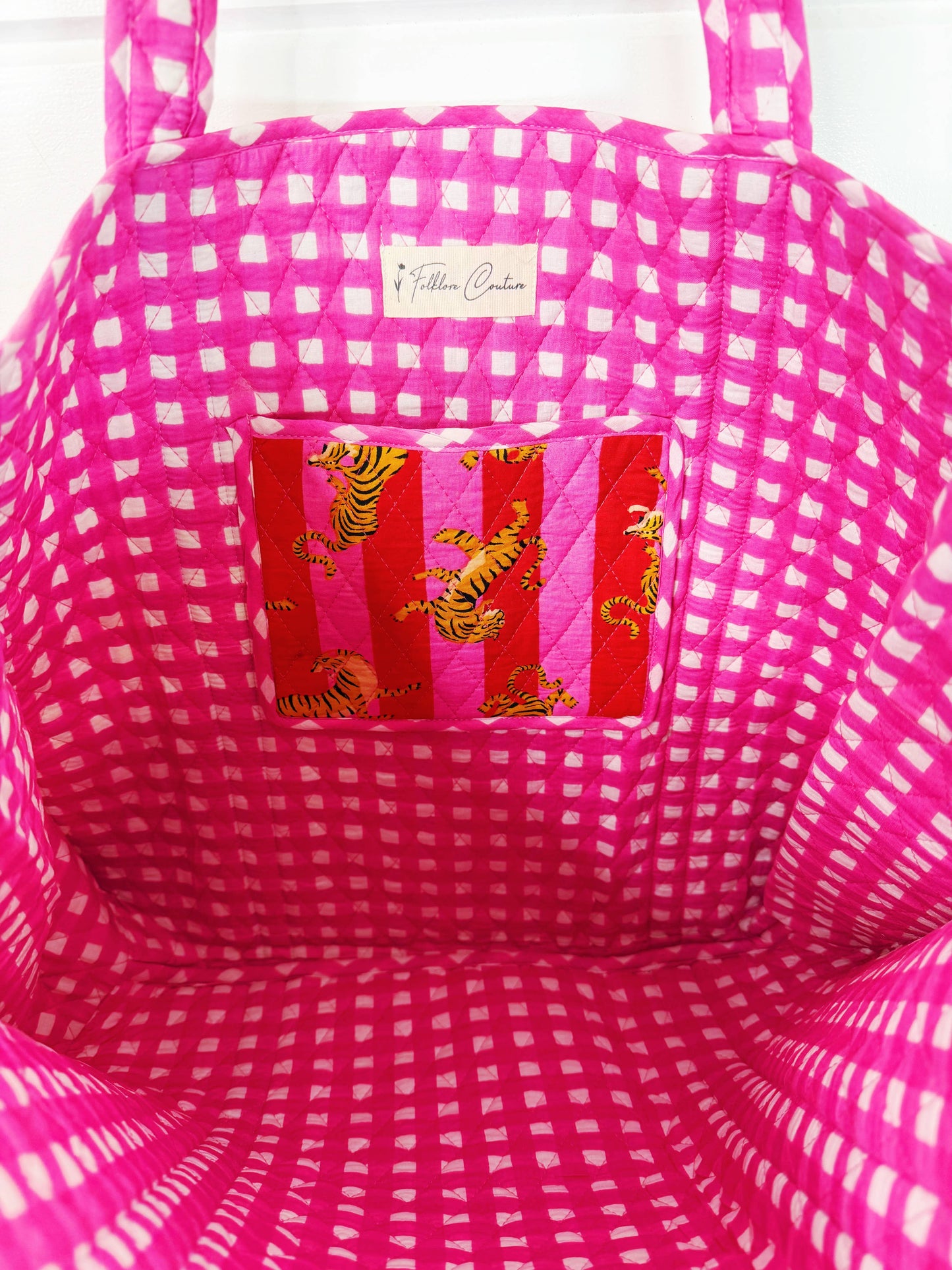 Mahjong Tote Bag | Pink Red Tiger Print