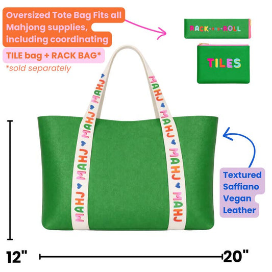 Mahjong Tote Bag | Green Vegan Leather