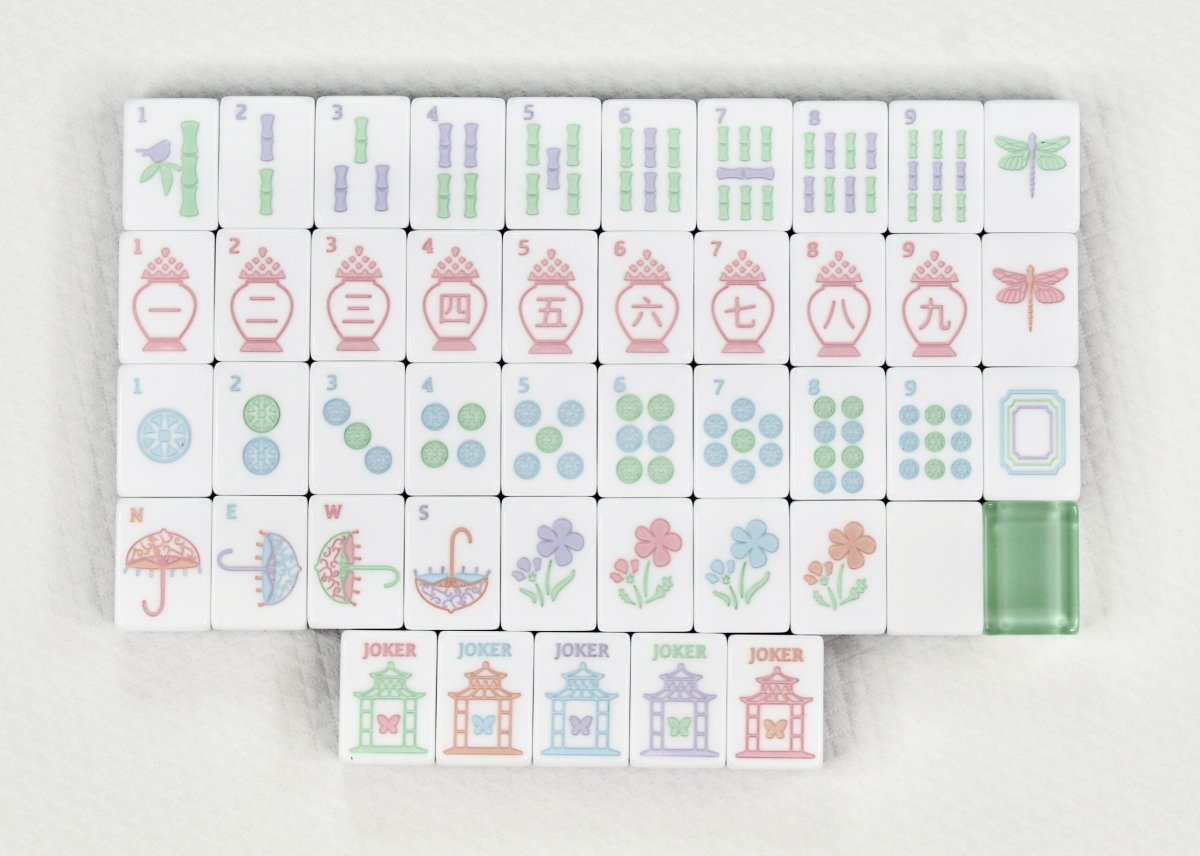 Sea Glass Garden Party Mahjong Tile Set | Hand-Painted Acrylic | Mat & Shufflers Included