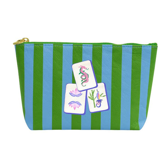 Mahjong Accessory Pouch | Preppy Green & Blue Stripe