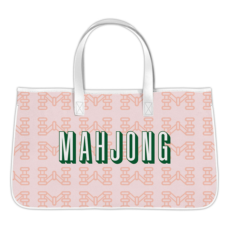 Mahjong Canvas Tote | Pink with Green Mahjong