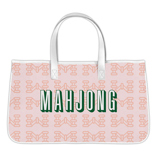 Mahjong Canvas Tote | Pink with Green Mahjong
