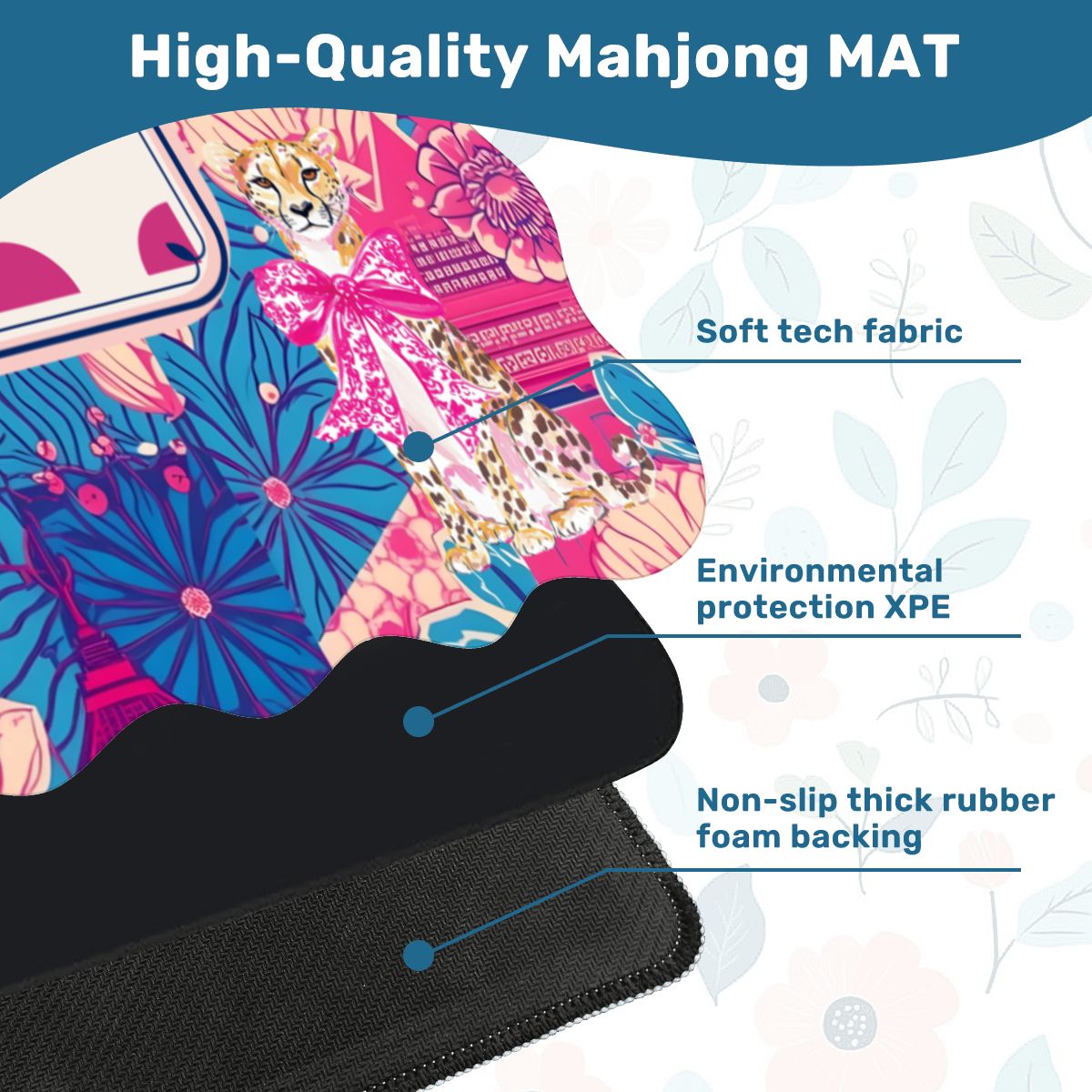 Scalloped Mahjong Mat | Cheetah Dynasty Pink Pagoda
