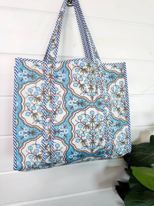 Mahjong Tote Bag | Blue Petals Floral Print