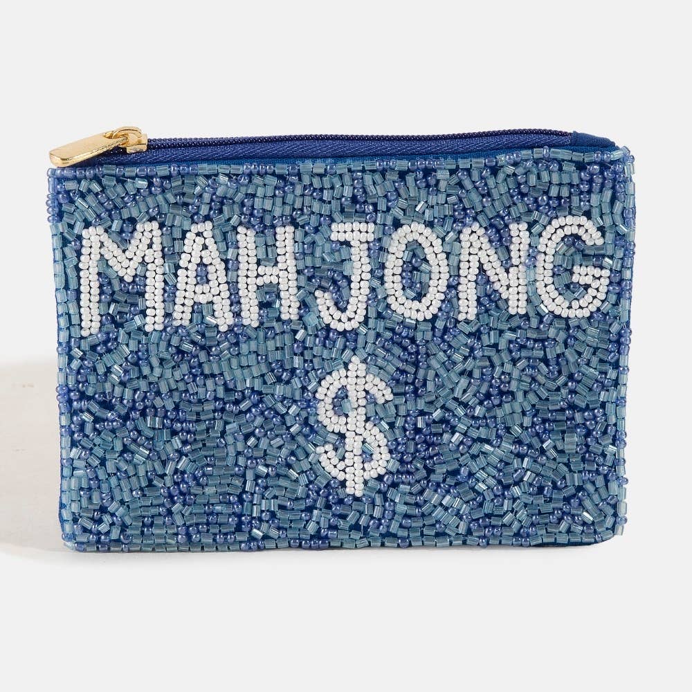 Blue Mahjong Money Seed Beaded Coin Purse: MULTI