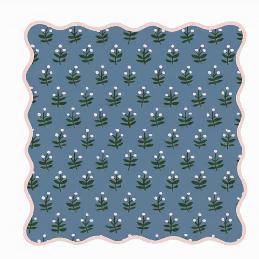 Mahjong Mat | Scallop Block Print Floral Blue