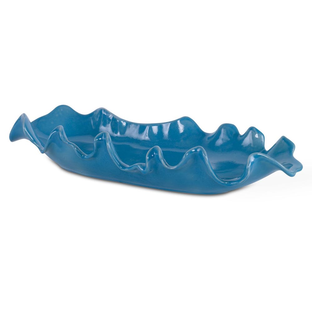 Mahjong ruffled tile bowl | Blue