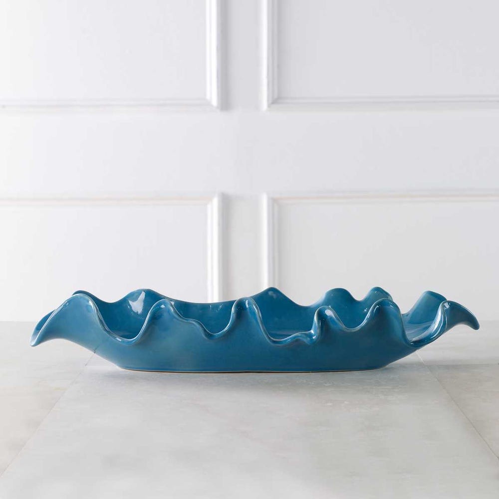 Mahjong ruffled tile bowl | Blue