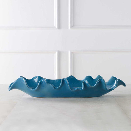 Mahjong ruffled tile bowl | Blue
