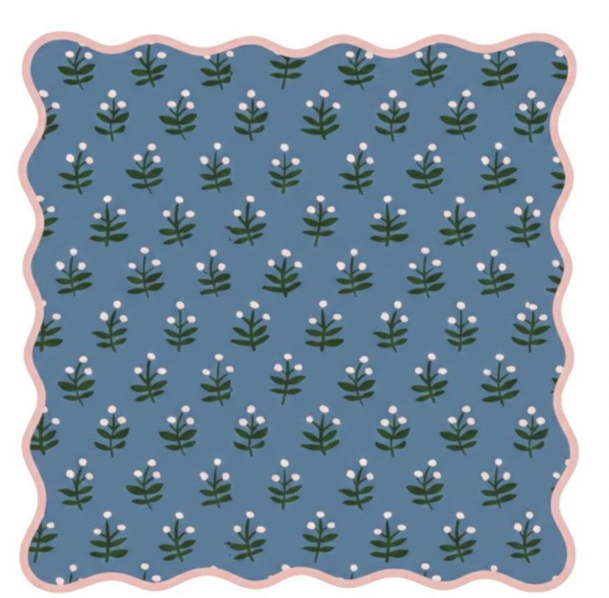 Mat| Scallop Block Print | Floral Blue