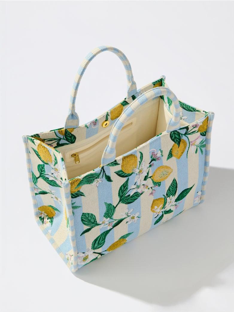 Tote Bag | Lemon Stripe Jacquard Blue