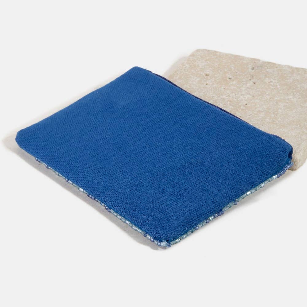 Blue Mahjong Money Seed Beaded Coin Purse: MULTI