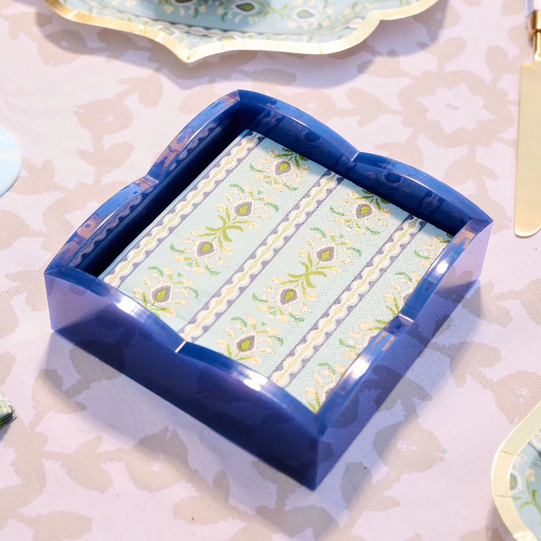 Navy Palm Acrylic Scalloped Cocktail Napkin Holder