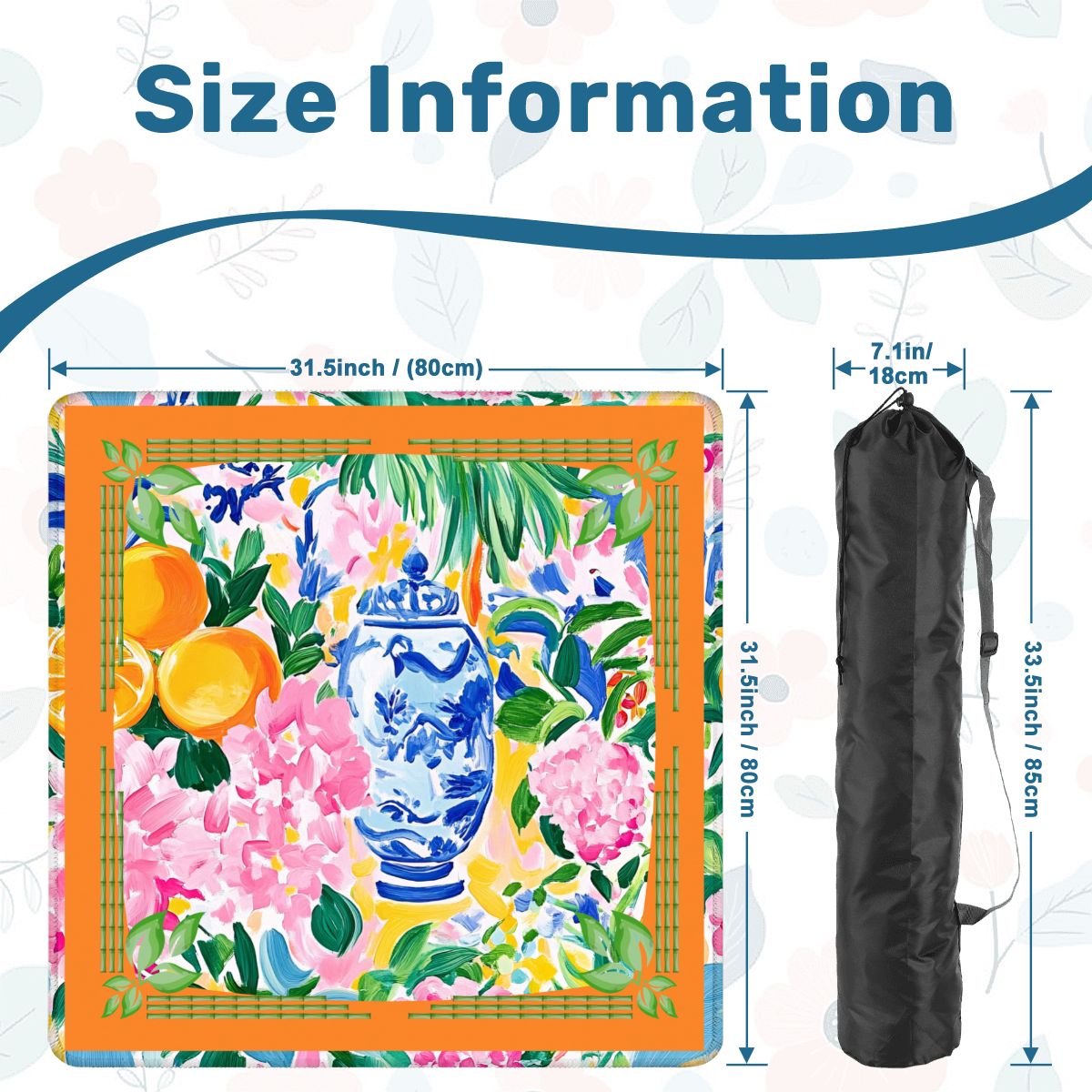 Mahjong Mat | Citrus Chinoiserie Orange & Blue