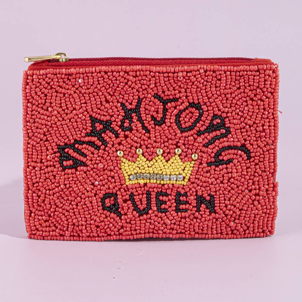 Mahjong Queen Seed Bead Coin Purse: RED