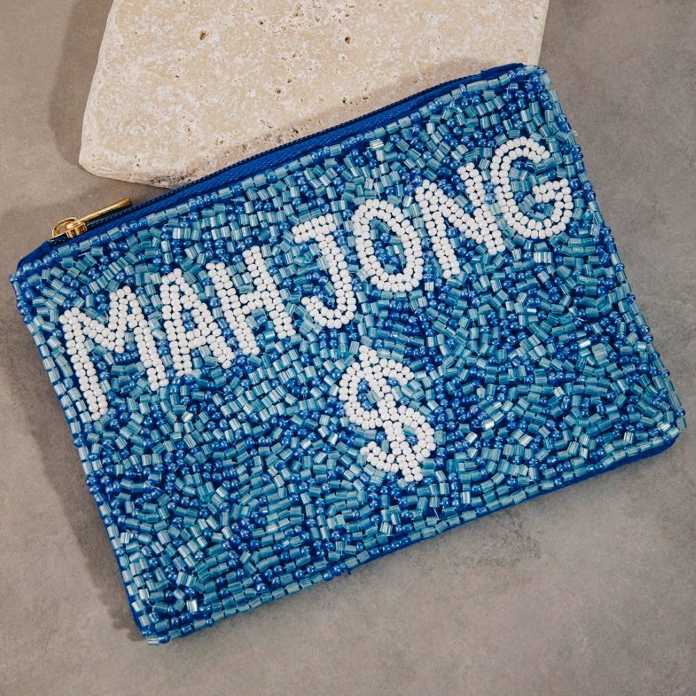 Blue Mahjong Money Seed Beaded Coin Purse: MULTI
