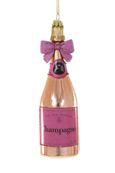 Champagne With Pink Bow | Christmas Ornament