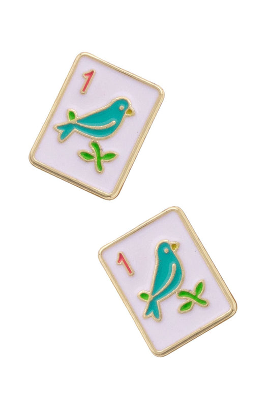 Mahjong Earrings | Sparrow Tile Studs White