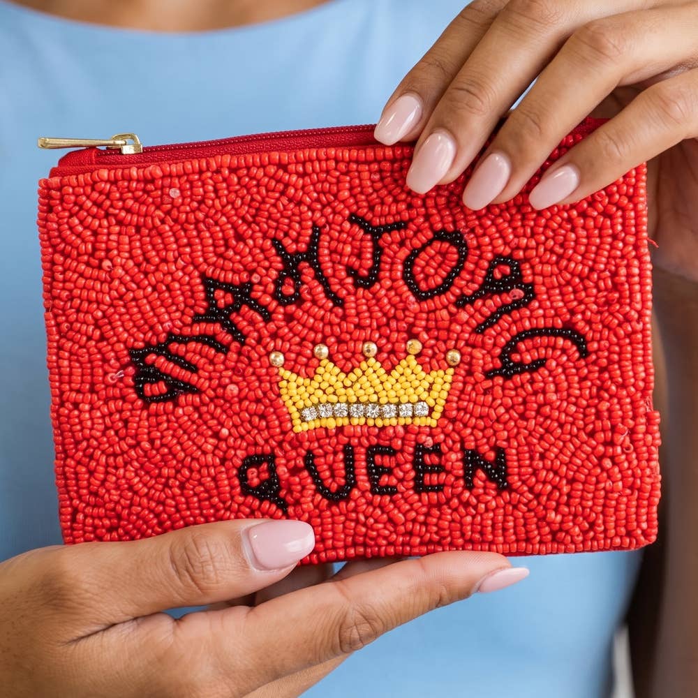 Mahjong Queen Seed Bead Coin Purse: RED