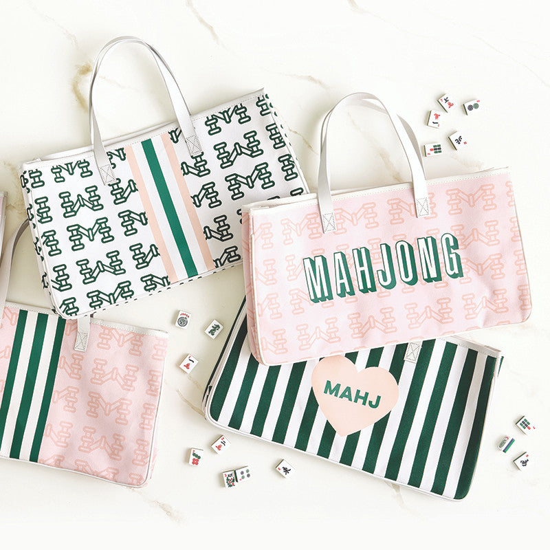 Mahjong Canvas Tote | Green & Pink Stripe