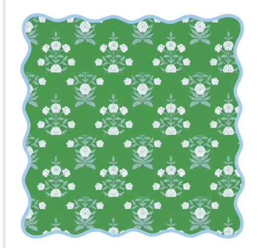 Mahjong Mat | Scallop Block Print Floral Green