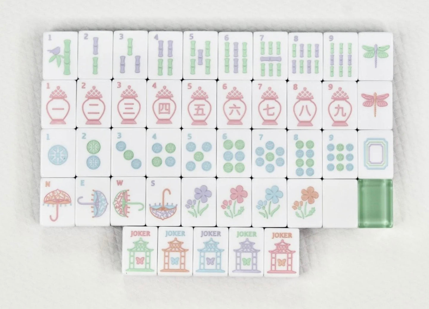 Petal Pink Garden Party Mahjong Tile Set | Hand Painted Acrylic | Mat and Shufflers included