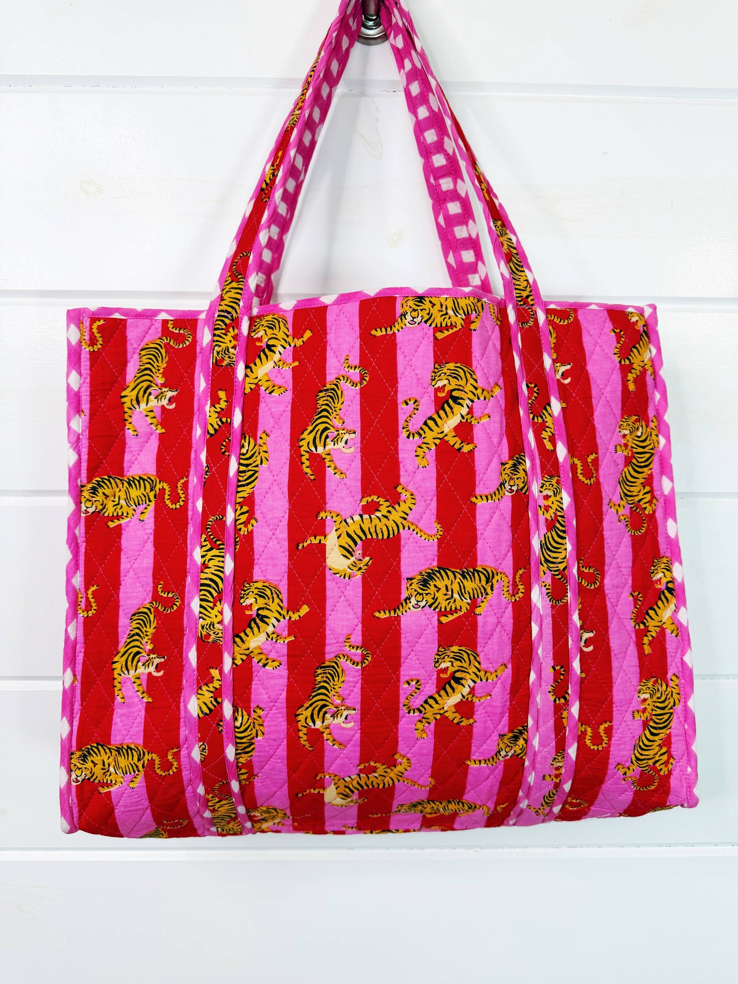 Mahjong Tote Bag | Pink Red Tiger Print