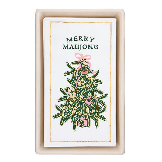 Ceramic Guest Napkin Tray + Napkins | Merry Mahjong
