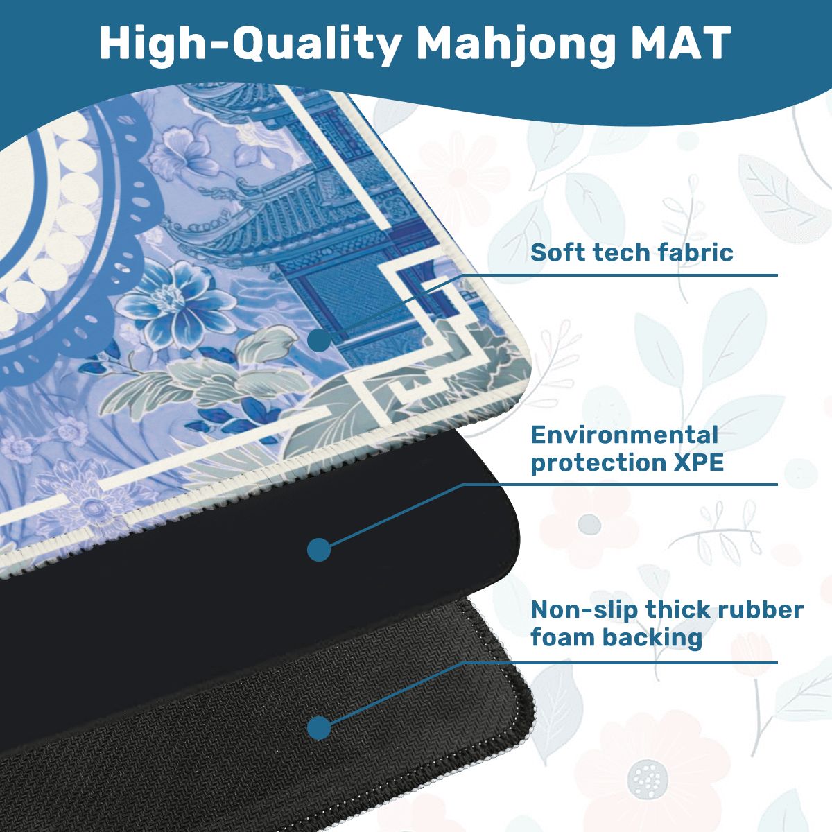 Mahjong Mat | Blue Chinoiserie Moon Garden