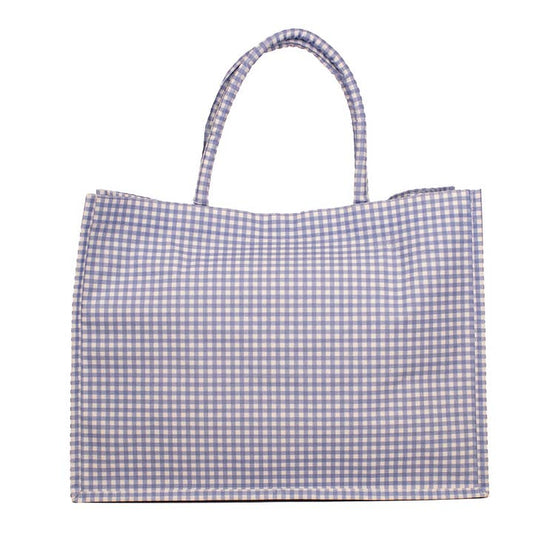 Mahjong Tote Bag | Gingham Classic White & Blue