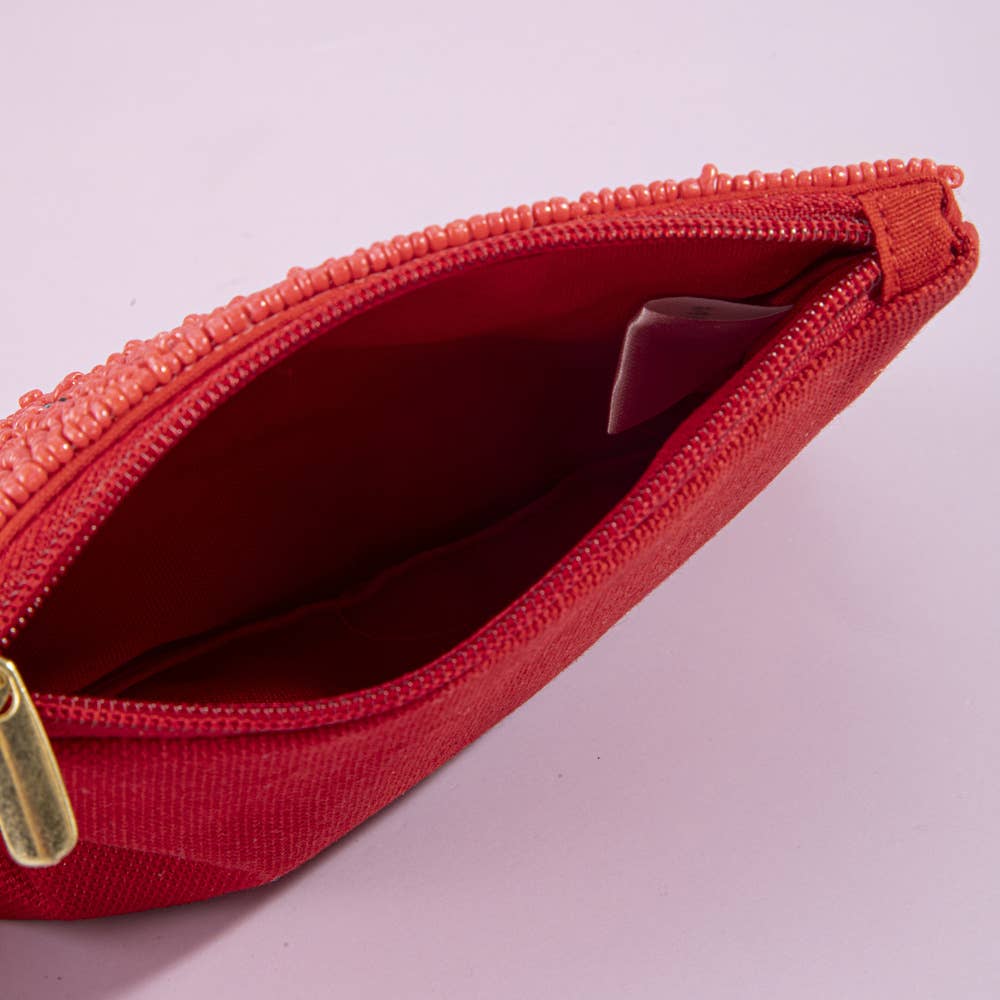 Mahjong Queen Seed Bead Coin Purse: RED