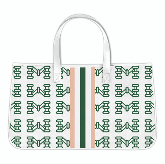 Mahjong Canvas Tote | Green & Pink Stripe