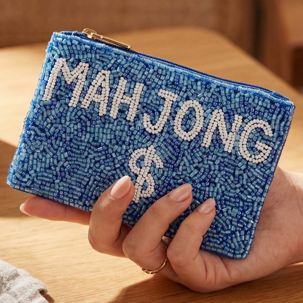 Blue Mahjong Money Seed Beaded Coin Purse: MULTI