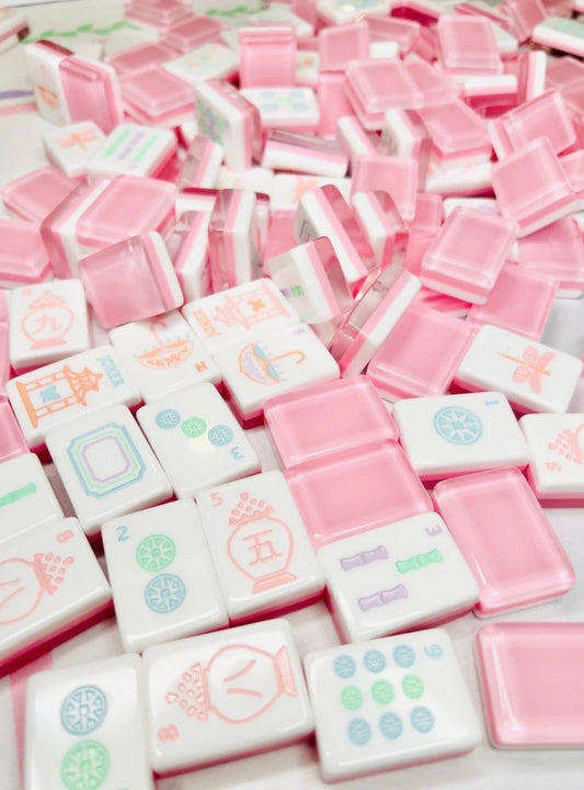 Petal Pink Garden Party Mahjong Tile Set | Hand Painted Acrylic | Mat and Shufflers included