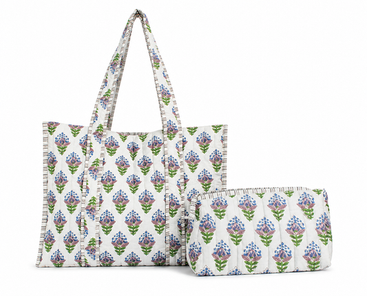 Mahjong Tote & Tile Pouch Bundle | Leighton Quilted Blue