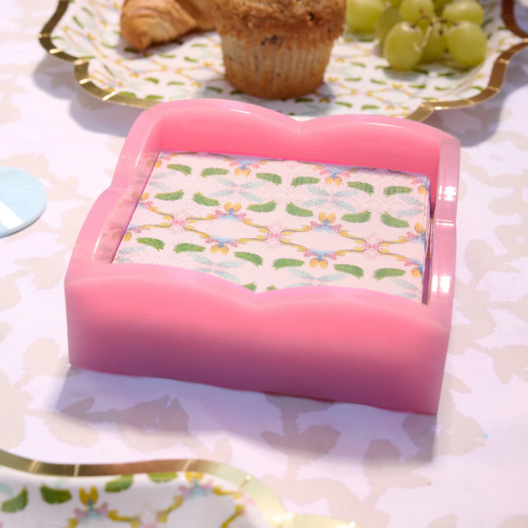 Pink Palm Acrylic Scalloped Cocktail Napkin Holder