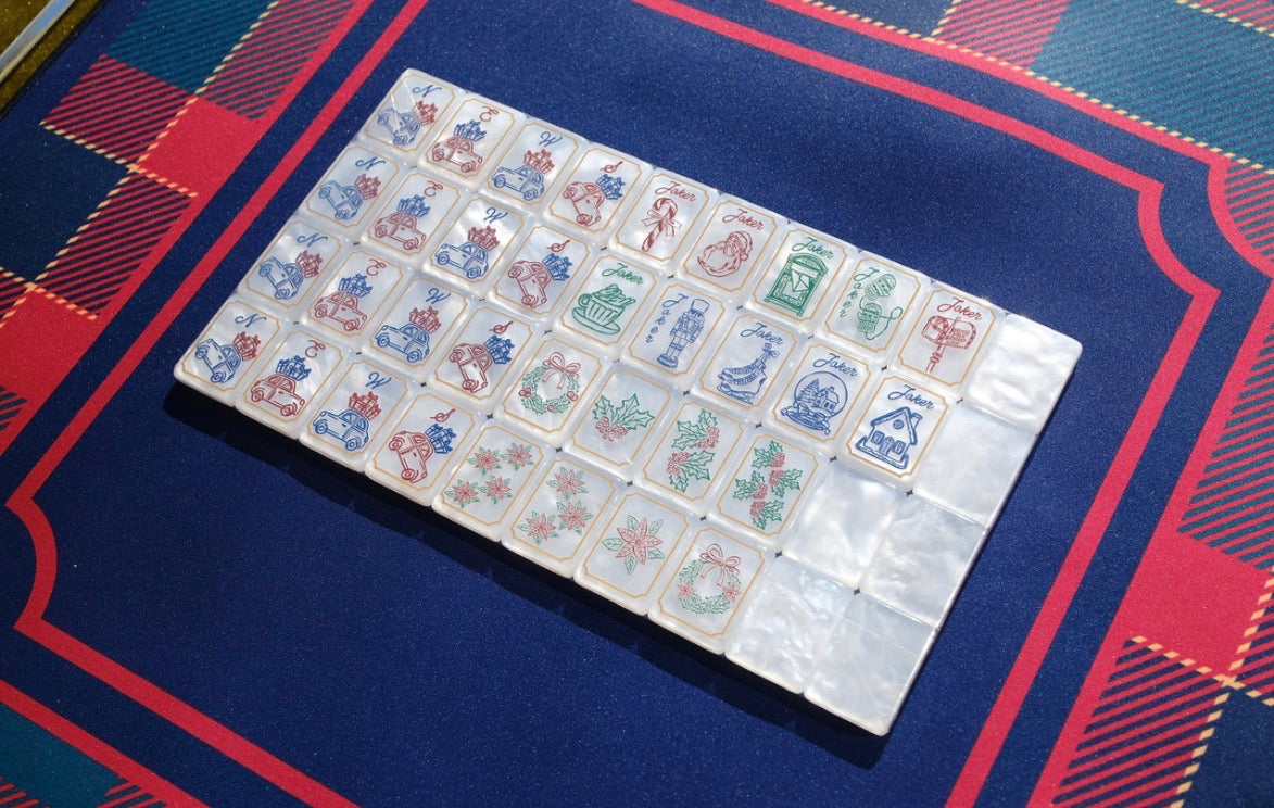 Mahjong Christmas Travel Set | Includes Tiles, Mat, Racks & Rack Bag, and Carrying Case | PREORDER